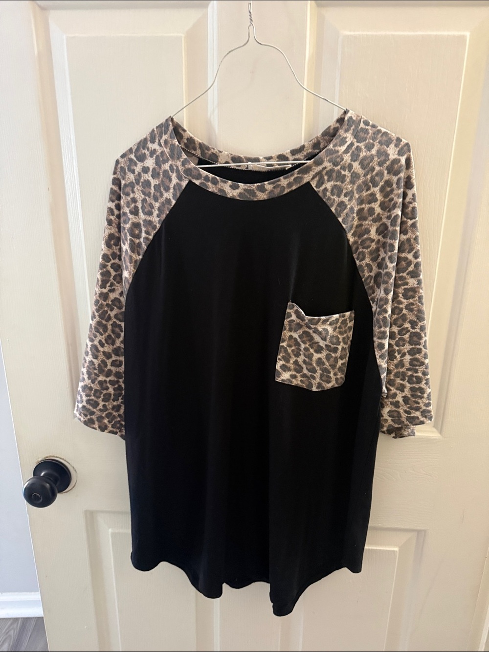 Zenana Outfitters Black Top with Leopard Trim